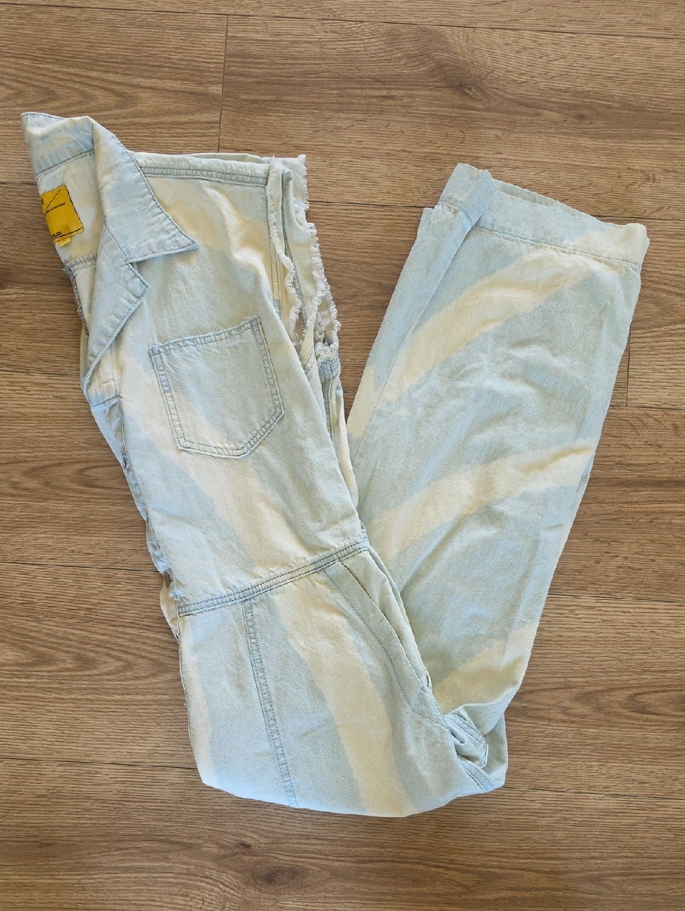 Signature8 Light Blue Tie-Dye Denim Jumpsuit, Size Large